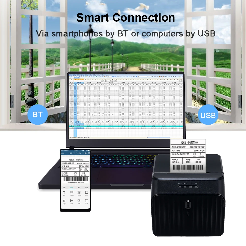 2 дюйма мини bluetooth pos принтер для печати, включающим в себя гарнитуру блютус и флеш-накопитель USB этикетки штрих-код наклейка 58 мм Принтер android iOS Окна