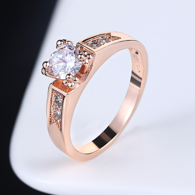 Zirconia 4 Claw Wedding/Engagement Rings Rose Gold Color Fashion Brand CZ Stone Jewelry For Women/Lady anel DFR051