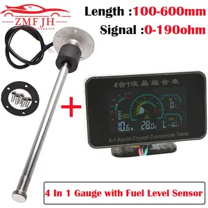 Image 1 - 12V Instrument Panel 4in1 Universal LCD Car Digital ALARM Gauge with Fuel Level Sensor Voltmeter Oil Pressure Fuel Water Temp