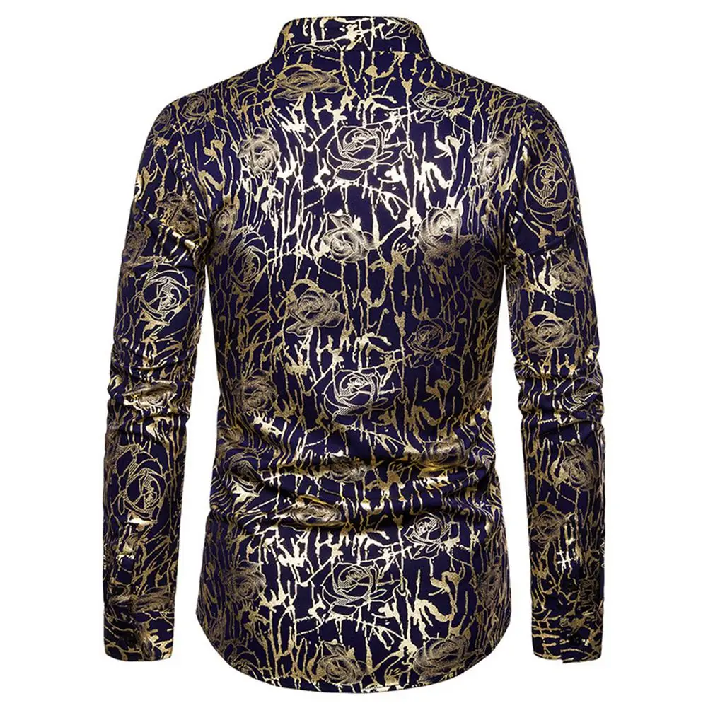Yfashion/мужские рубашки с длинным рукавом и длинным рукавом, с розовым узором, с золотым тиснением для ночного клуба, модные формальные мужские Рубашки, Топы