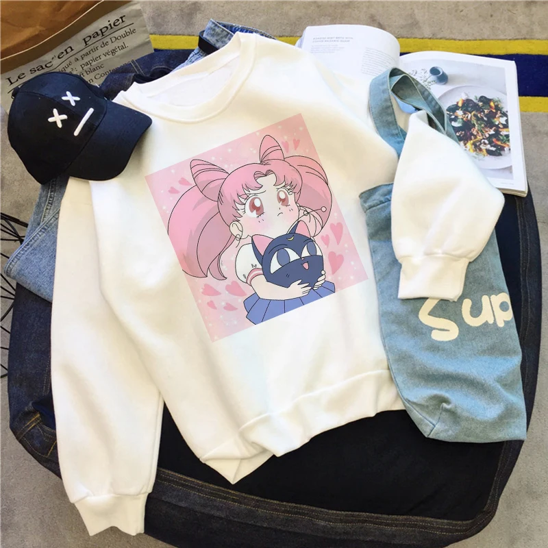 Сейлор Мун Топы Толстовка Harajuku толстовки женские женский свободный пуловер