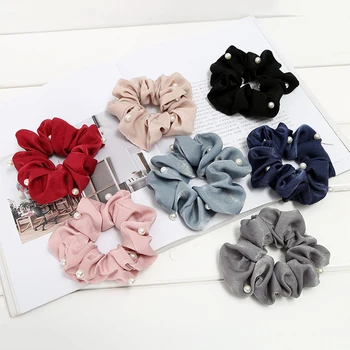 

Women Pearl Elastic Rubber Bands Headwear Headband Girls Scrunchies Solid Silk Hair Tie Rope Ring Hair Accessories free shipping