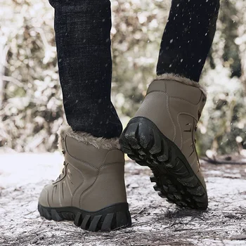 

Leather Sport Winter Boots Fleece Lined Thickened Waterproof Non-slip Men Women Shoes Booties J9