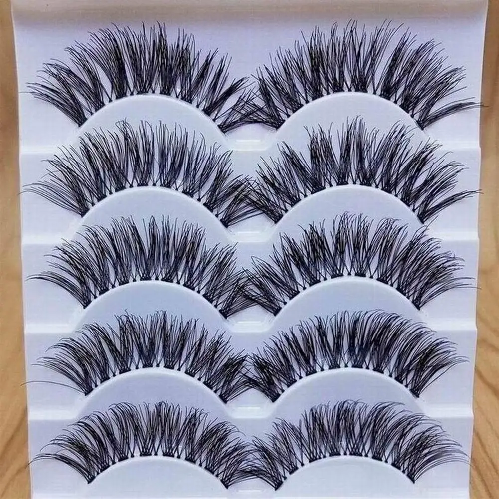 Professional 5 Pairs Makeup Handmade Cross Long False Eyelashes Makeup Extension Makeup Tool