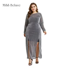 Платье большого размера в европейском и американском стиле, Осеннее трикотажное сексуальное цельное длинное платье Liangsi