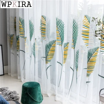 

American Luxury Leaves Sheer Curtain for Living Room Partition Curtain for Kitchen Bay Window Fashion Blinds H203#40
