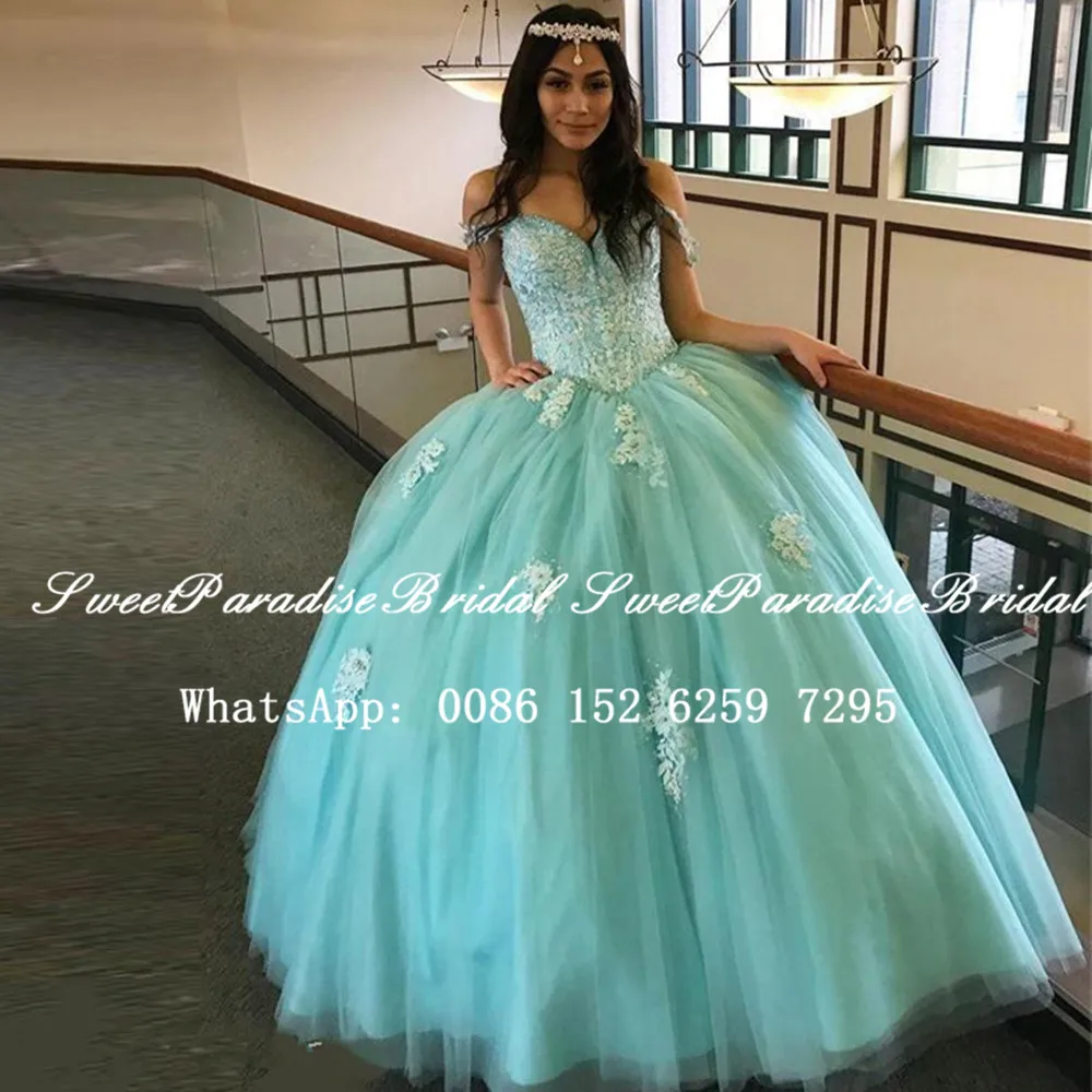 فساتين أكوا تول Quinceanera مع زينة الخرز 2020 عاري الكتفين رقبة على شكل قلب فستان حفلة موسيقية Vestidos Quinceanera Dresses Aliexpress