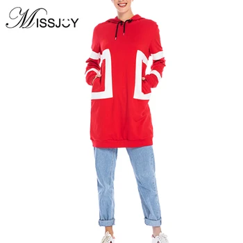 

MISSJOY Muslim Hooded Sport hoody sweatshirt abaya Women Long Sleeve Long Tops With Pocket Islam Casual Red pullover ladies 2020