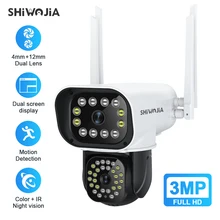 

SHIWOJIA 3MP PTZ Dual-Lens Wifi Camera Security Protection 4x Digital Zoom AI Human Detection Outdoor CCTV Surveillance Camera