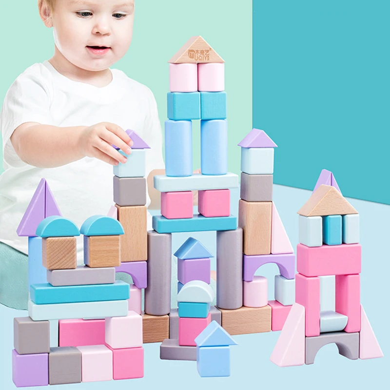 

Colorful Wood Building Blocks Baby Color Cognition Bricks Geometric Shape Assembling Blocks Colorful Beech Wood Box For Children