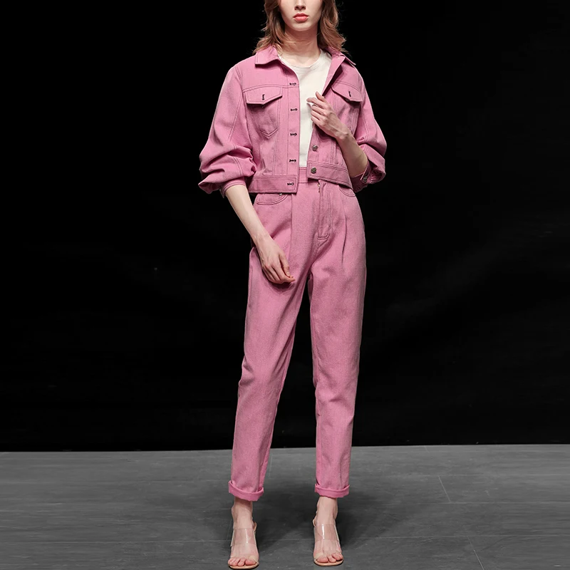 

Luxury Customize Clothing High Quality 2020 Spring 2 Pieces Set Denim Jackets and Pants Suits