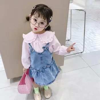 

2020 new girls 2 pcs set blouse+denim dress fashion spring girls suit 2-7t HM790