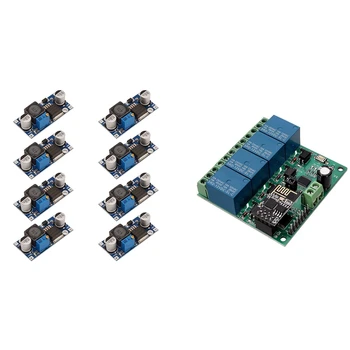 

12V ESP8266 Four Ways WiFi Relay IOT Remote Control Switch with 8Pcs LM2596 Power Module (Without Heat Sink)