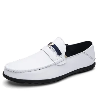 

men's shoes Spring and autumn two-layer cowhide bean shoes fashionable casual leather shoes flat bottomed slip-on shoefa