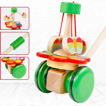 

Wooden Rotating Butterfly Single Rod Animal Trolley Tsy01 Young Children Walker Toy Children'S Educational Toy Hot!