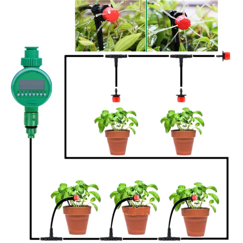 Diy Bewässerungssystem 25 mt Pflanze Selbstbewässerung Gartenschlauch DIY Micro Tropfbewässerungssystem mit Bewässerung Timer Rasenwerkzeuge