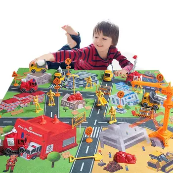 

31Pcs/Set Kids Construction Vehicle Road Sign Fire Tuck Set Kids Toy Gift with Play Mat Educational Toy