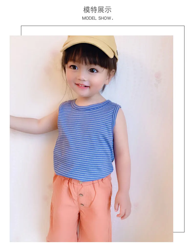 Детская одежда; футболка для мальчиков; Детский Летний Стиль; жилет в полоску; универсальные топы для малышей; N380