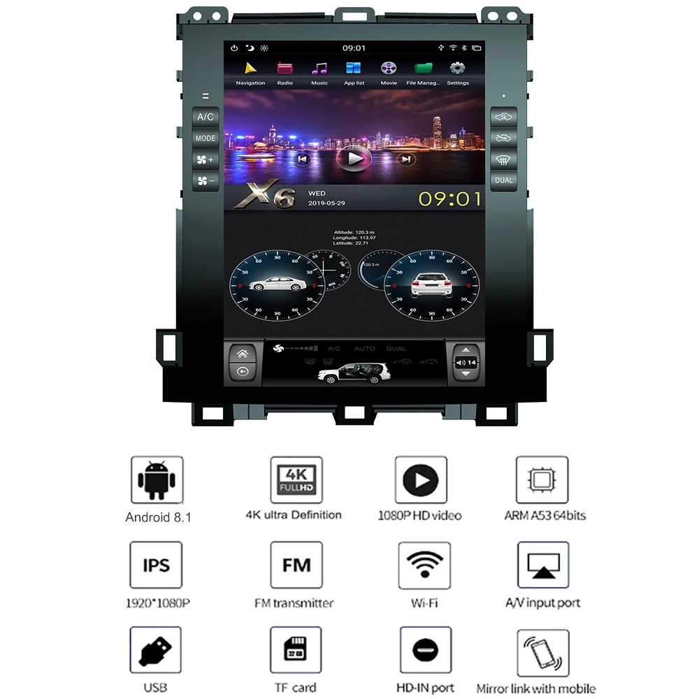 YAZH Android 8,1 OS 10," ips Автомагнитола для Toyota Land Cruiser Prado120 2002 2003 2004 2005 2006 2007 2008 2009