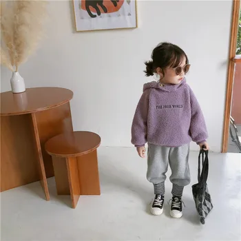 

2019 Winter New Arrival Korean style letters pattern woolen hooded thickened and warm hoodie for fashion sweet baby girls boys