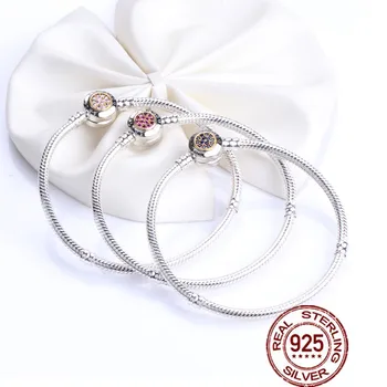 

New Classic S925 Sterling Silver crystal Bangles Fit Original Pandoras DIY Charm chain Snake Bracelet DIY Jewelry For Women gift