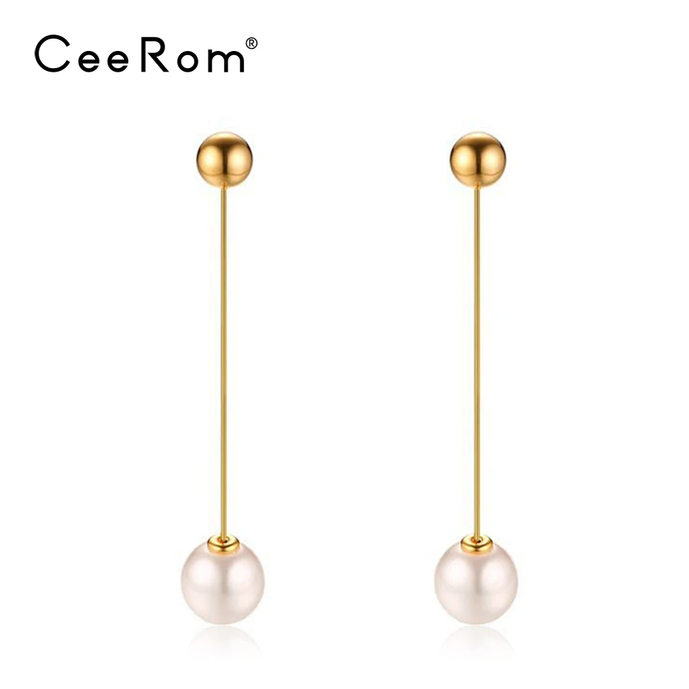 

CeeRom Imitation Pearl Drop Earrings For Women Gold Color Metal Bead Simple Long Dangle Earings Fashion Jewelry Pendientes