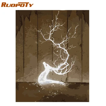 

RUOPOTY Frame Christmas Gift Deer Animals DIY Painting By Numbers Modern Handpainted Painting Unique Gift For Home Wall Artwork
