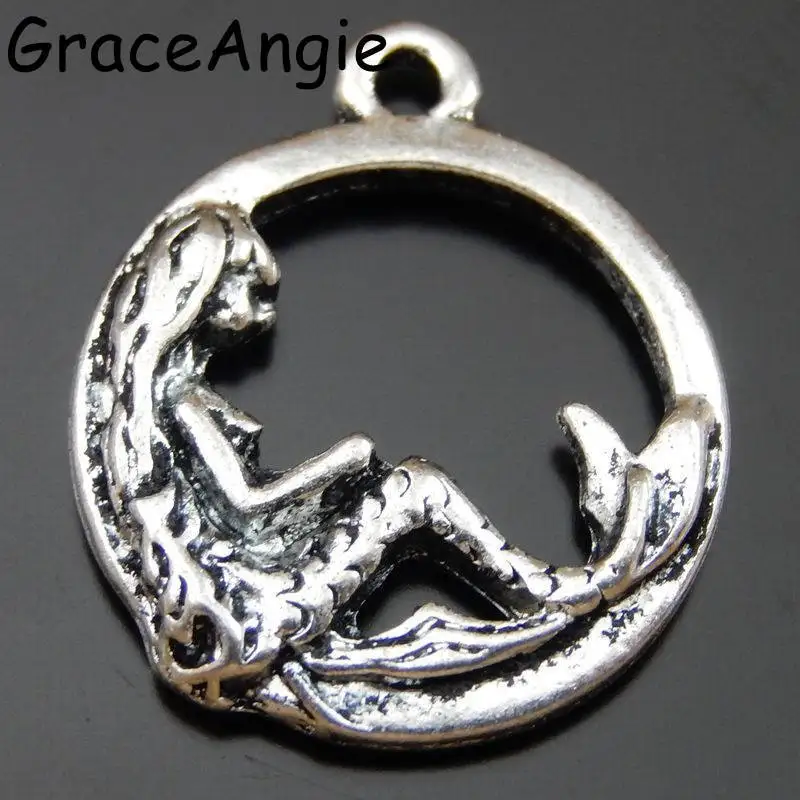 GraceAngie 25 шт/лот Ретро Серебро Русалка чармы серьги ножной браслет ювелирные изделия-Брелоки для ключей ожерелье DIY аксессуар