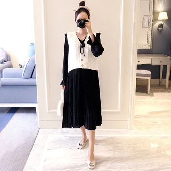 

9061# Two Pieces/Set Autumn Winter Korean Fashion Maternity Dress Suits Elegant Clothes for Pregnant Women Pregnancy Dress