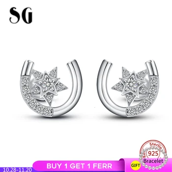 

Horseshoe Star Earrings Authentic 925 Sterling Silver Cubic Zirconia Stud Earrings for Women Sterling Silver Jewelry Lover Gift