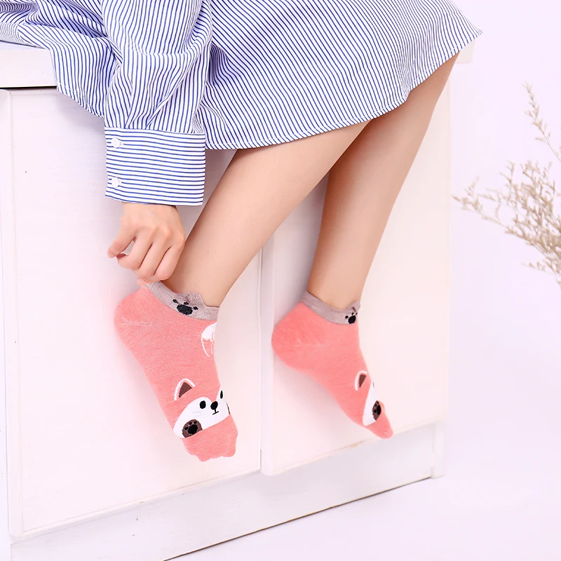 1/5 шт. милые носки с животными из чистого хлопка женские Kawaii повседневные Мягкие и