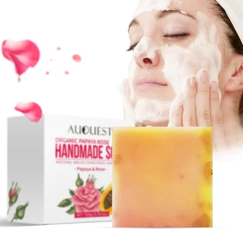 

AuQuest Papaya Rose Soap Moisturizing Whitening Vitamin Essential Oil Soap Natural Face Cleansing Bar Skin Care Handmade