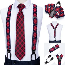 DiBanGu шелк для взрослых мужские подтяжки кожа металл 6 пуговицы подтяжки красный синий плед Винтаж для мужчин Эластичные Свадебные подтяжки для мужчин