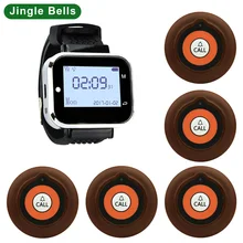 JINGLE BELLS 5 Calling Buttons+1 Watch Receiver Wireless Service Call Bells Wireless Restaurant Guest Calling Systems from China