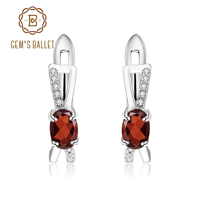 GEM'S балетные 925 пробы серебряные овальные серьги с драгоценными камнями 1.14Ct натуральный красный гранат классические клипсы для женщин хорошее ювелирное изделие