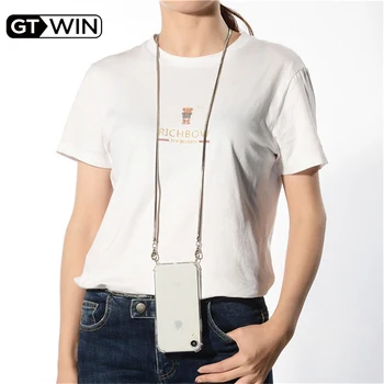 

Strap Cord Chain Tape Necklace Metal Chain Phone Case For iPhone 11 7 8 Plus 11Pro X XR XS Max Soft Clear Cover Shell For Carry