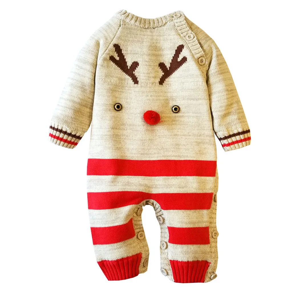 Нескользящая обувь для новорожденного ребенка, для мальчиков и девочек с рождественским оленем, плюшевый свитер вязаный Рождественский Повседневное ползунки комбинезоны для малышей, детская одежда, roupa infantil