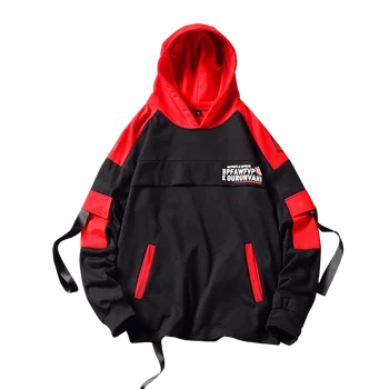 

Hoodies Men Patchwork Hooded High Street Pocket Pullover Sweatshirt Men Fashion Hip Hop Streetwear Hoodie Autumn Print Letters