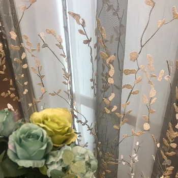 

Embroidered Leaves Tulle Curtain for Window Curtains for Living Room Bedroom Pastoral Tulle Curtains Fabric Drapes ZH207Y