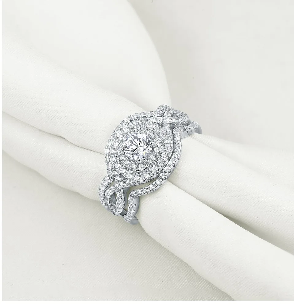Newshe 3 шт 925 пробы серебряные обручальные кольца для женщин 2.1Ct AAA CZ обручальное кольцо набор классические ювелирные изделия Размер 5-12