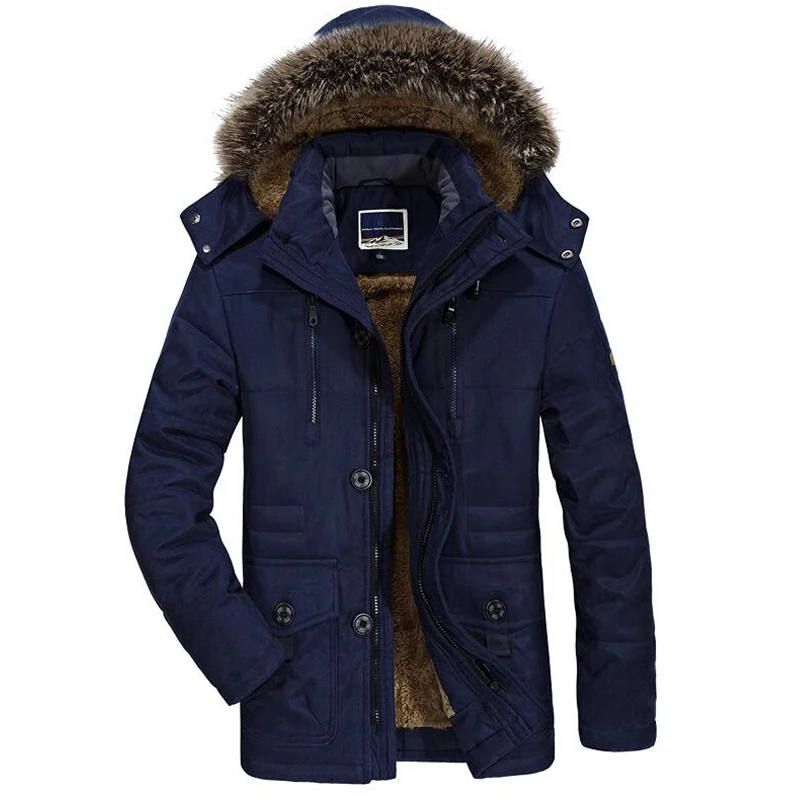 Новая зимняя куртка мужская Толстая Повседневная мужская с меховым воротником ветрозащитная парка размера плюс 6XL бархатное теплое пальто Мужская брендовая одежда