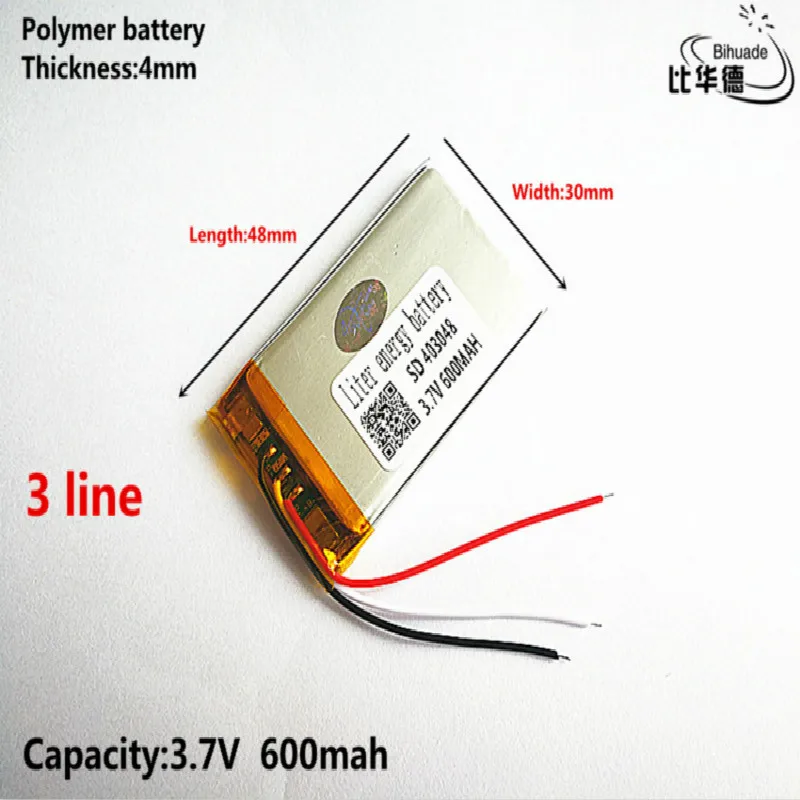 3 линии хорошего качества 3,7 V, 600 mAH, 403048 полимерный литий-ионный/литий-ионный аккумулятор для игрушки, POWER BANK, gps, mp3, mp4