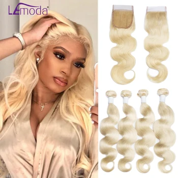 

613 Blonde Bundles With Closure Body Wave Human Hair 3 Bundles With Closure Brazilian Remy Blonde 613 Hair With Closure