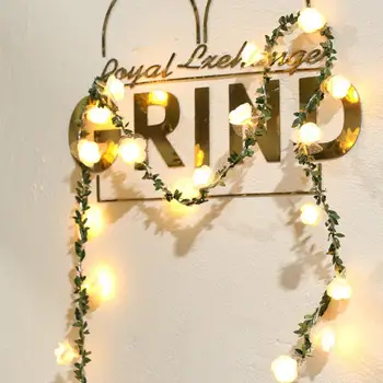 

2M/ 20 LED Artificial Rose Folwer String Lights Green Leaves Vine Fairy Light String Battery Powered DIY Hanging Garland Light