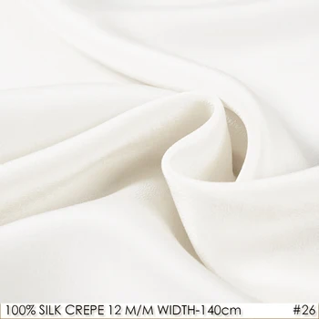 

CISULI SILK CREPE DE CHINE 12 m/m Width-140 cm 100% Silk Pure Color Natural White Women Wedding Dress Cloth