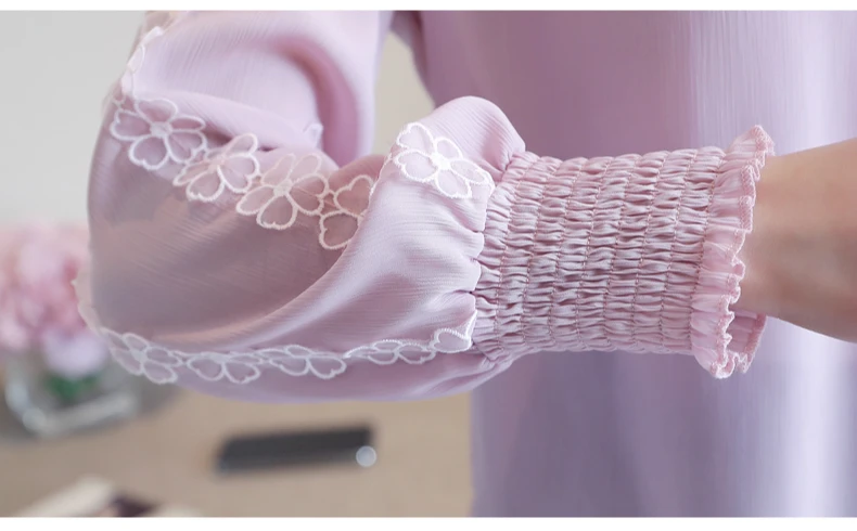 Модные женские блузки 2019 однотонная шифоновая блузка рубашка с длинным рукавом