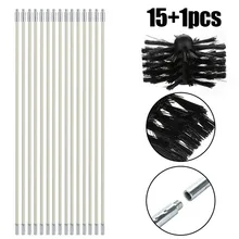 Fireplace Cleaning Brush Chimney Cleaner Brush Head With 15*Rod Fireplace Chimney Cleaner Tool Set