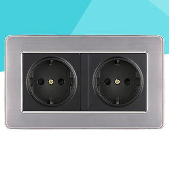 

2 Jack Port 250V 16A Power Socket 146 Type Wall Socket Charger German Type Electrical Power Socket EU Plug (Black)