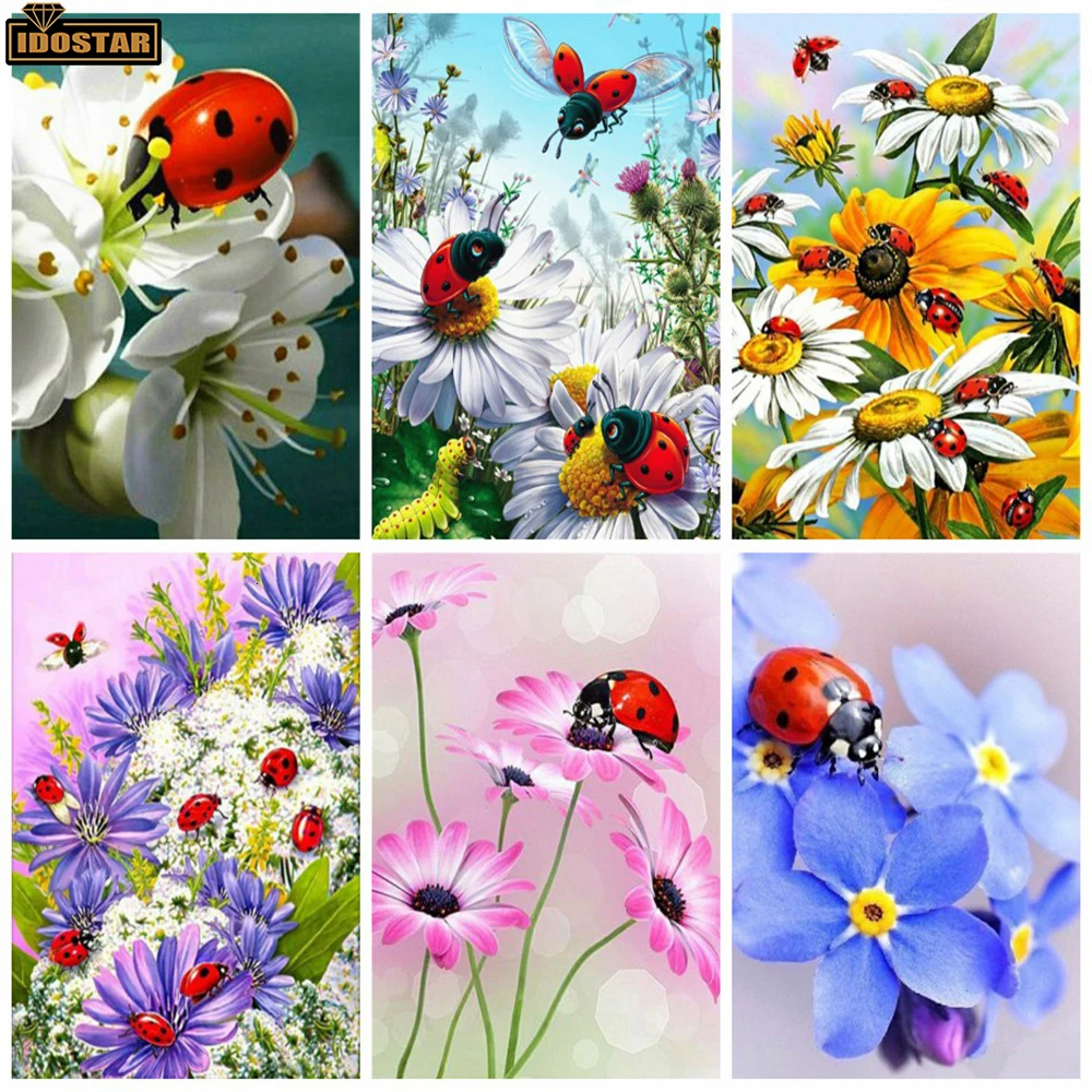 5d Flowers Diamond Painting Full Drill Square Picture Of Rhinestones Embroidery Ladybug Home Decoration Gift | Дом и сад