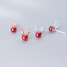 925 пробы серебряные Рождественские рога лося красный гранат кристалл инкрустация Серьги гвоздики для женщин девочек подростков Рождественский подарок ювелирные изделия